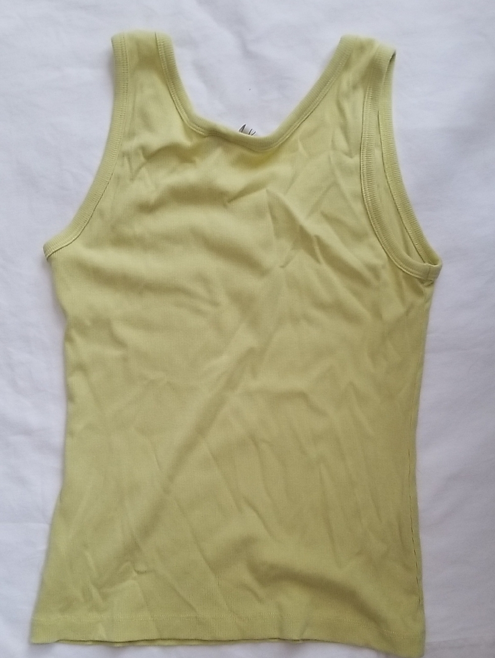 Yellow Green Ribbed Tank Top with Button Placket - Picture 4 of 4